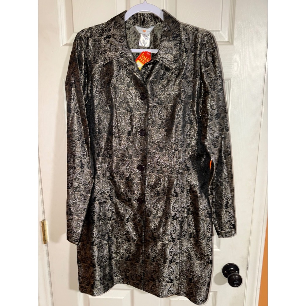 Central Falls Co Womens Gold Black Paisley Brocade Longline Jacket Blazer LG NWT